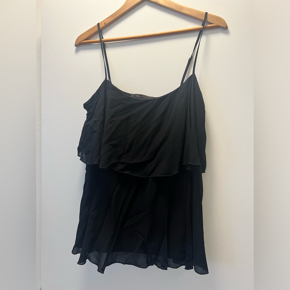 BCBGMaxAzria Black Rayon Ruffle Tiered Cami Tank Top
